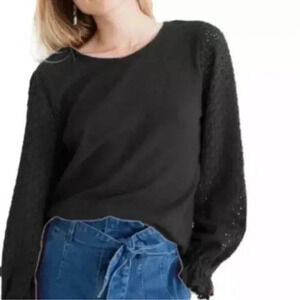 Madewell Texture & Thread Eyelet Mix Ruffle Sleeve Top Blouse Size XL Black